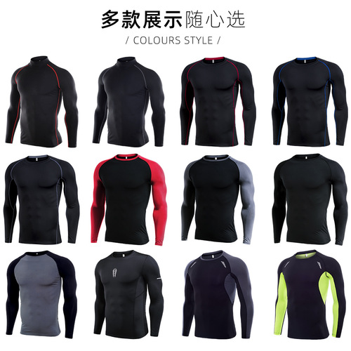 Thermal-lined men's winter elastic tight long-sleeved sports T-shirt for fitness, basketball training, running, base layer top
