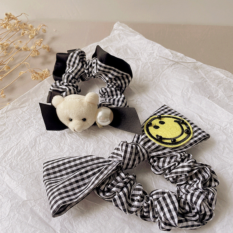 New Korean Version Of Simple Cartoon Smiley Bear Plaid Butterfly Hair Scrunchies display picture 3