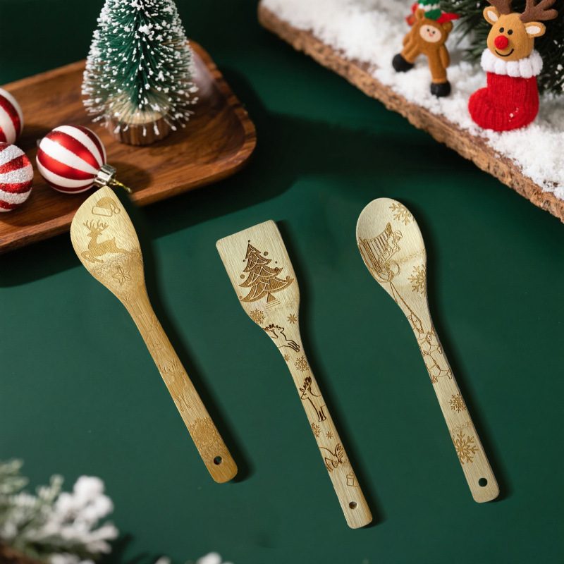外国貿易クリエイティブ彫刻竹スパチュラクリスマスクリスマス竹スパチュラ竹スプーン 5 点セットキッチン食器卸売|undefined