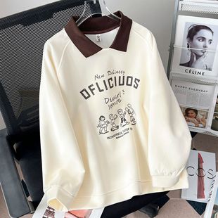 100kg Fat Sister Spring New Plus Size Women's Casual Age-Reducing Hundred Phase Color Polo Collar Bank Sweatshirt 6039