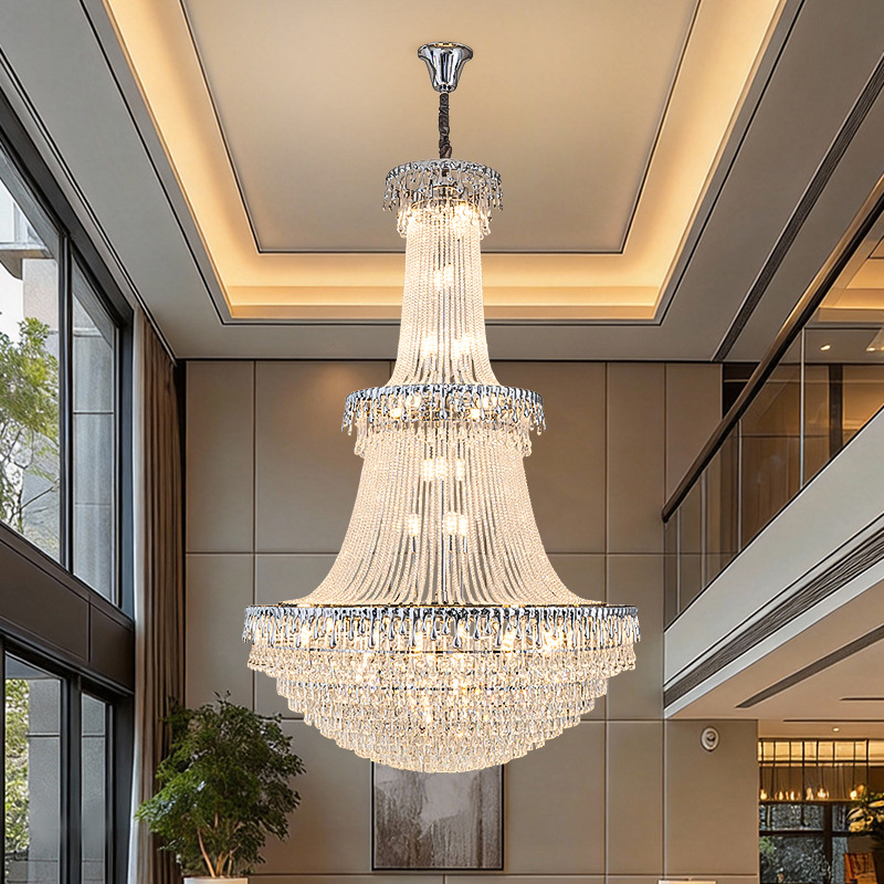 Edificio dúplex gran lámpara de lujo ligera villa francesa sala de estar lámpara de cristal vacío edificio piso medio vacío sala de luz Zhongshan