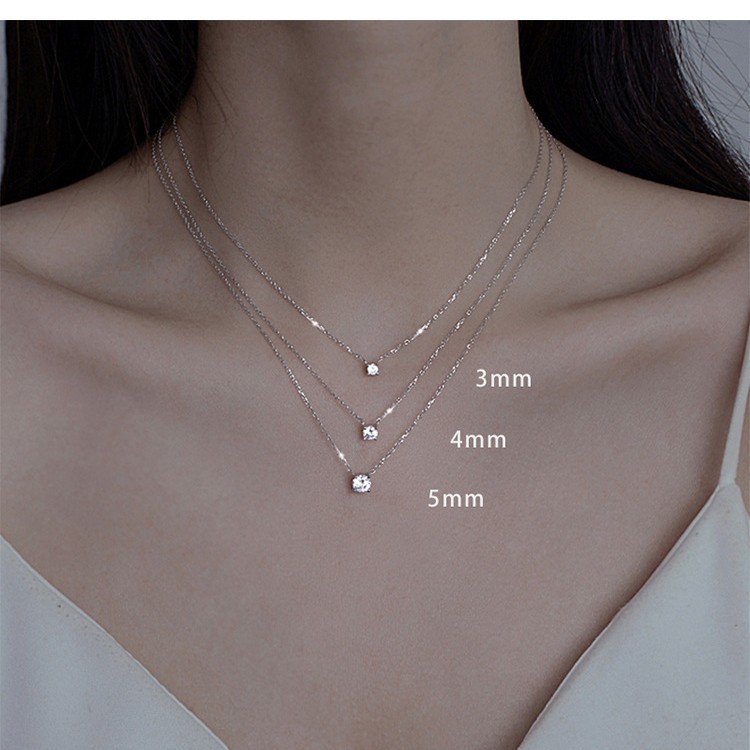 S925纯银项链女款四爪单钻锆石ins风轻奢简约新款跨境亚马逊热卖