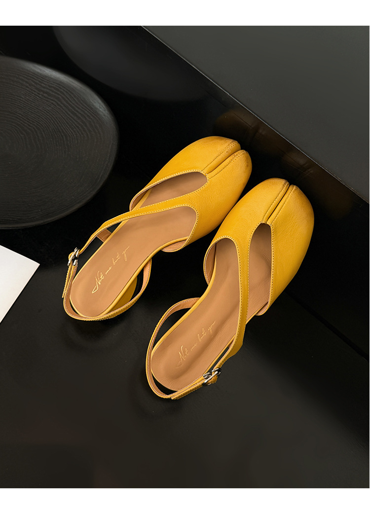 Sandal nữ da trâu chia ngón chân mũi trùm đế bệt — Đỏ (cao 1cm) chi tiết 21