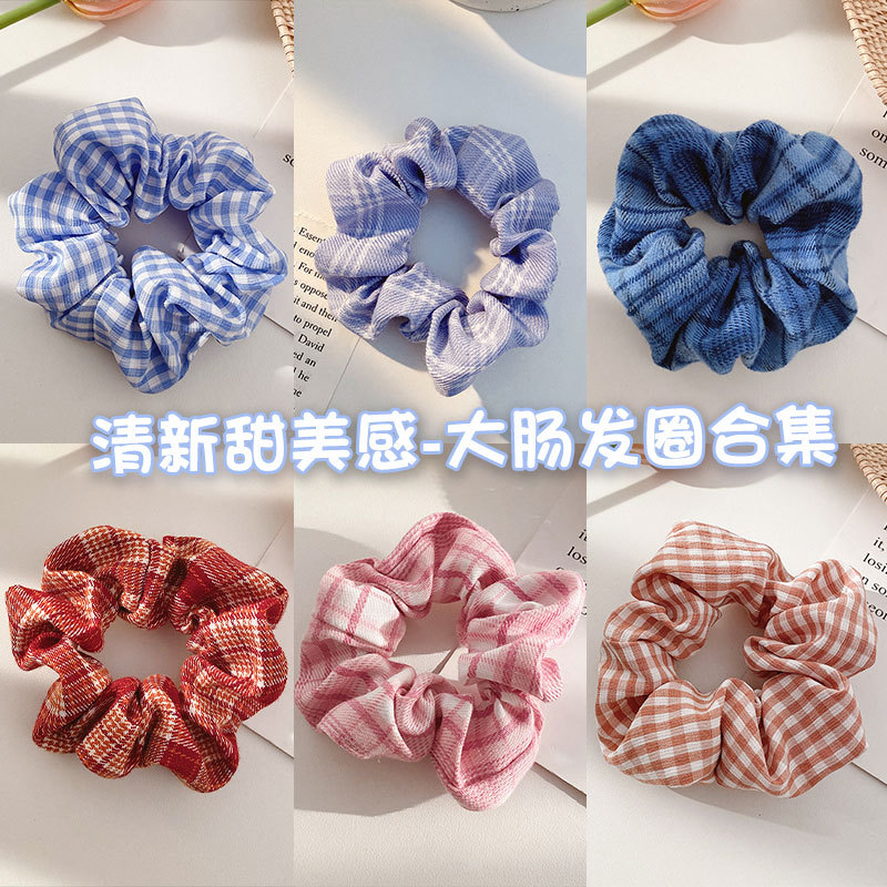 Pequeño, fresco y dulce, lazo para el cabello de intestino grueso, linda cuerda para el cabello a cuadros, atmósfera coreana, cuerda para el cabello, tocado de goma
