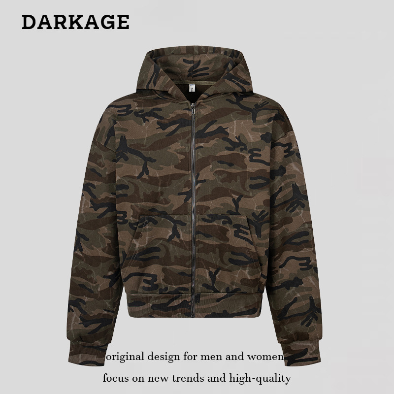 Trendy Brand Loose Hooded Sweater Zipper for Men and Women Camouflage Fashionable Hoodie Hiphop Hip Hop Jacket Coat