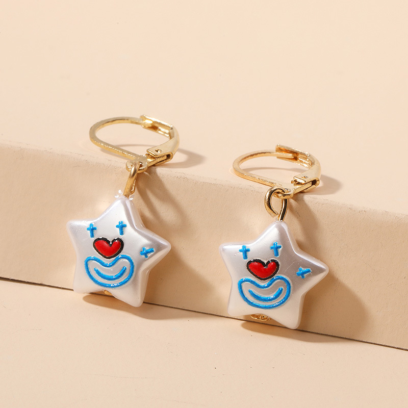 Korean Simple Trend Pearl Star Clown Alloy Earrings Female display picture 2