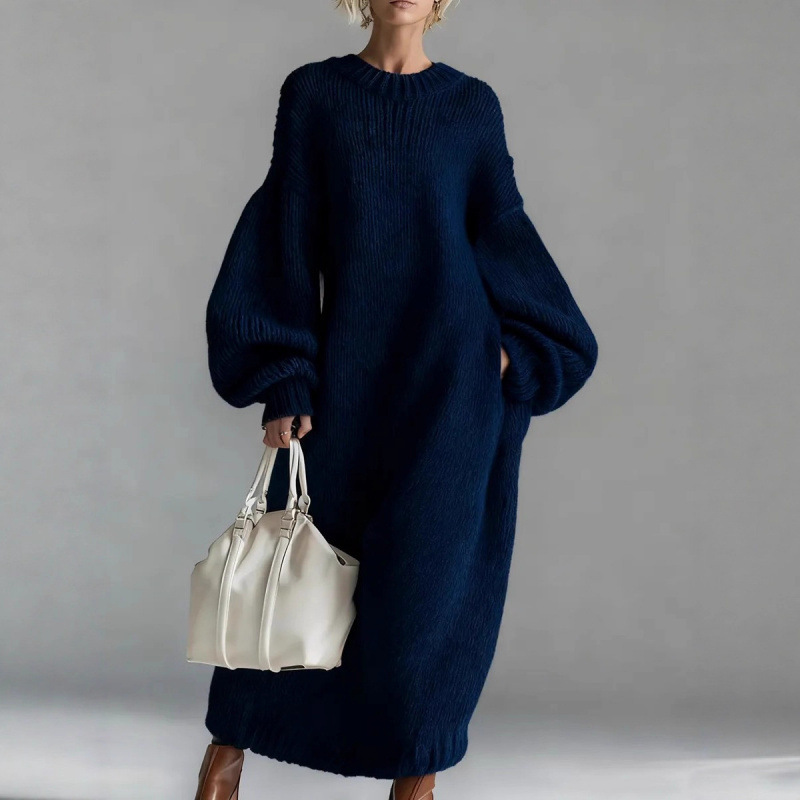 2026 Cross-Border Foreign Trade Women's Clothing Independent Site Amazon Round Neck Loose Lantern Sleeve Long Knitted Sweater Dress 2026 Cross-Border Foreign Trade Women's Clothing Independent Site Amazon Round Neck Loose Lantern Sleeve Long Knitted Sweater Dress