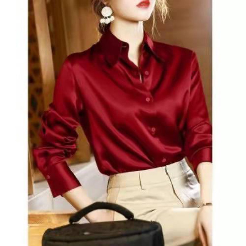 High end shirt, heavy weight, light luxury, 35 mm silk silk crepe satin shirt, women's long sleeved loose commuting style top