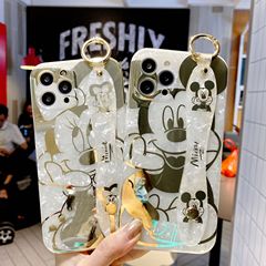 燙金貝殼紋米奇適用15ProMax手機殼腕帶14pro蘋果13/12防摔11情侶