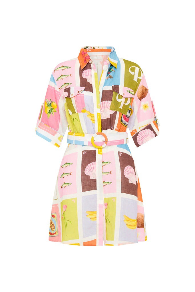 Women's Gender Belt Design Casual Style Wholesale Women's Casual Belt Flower Shell Banana Daily Turndown Short Sleeve Shirt Dress