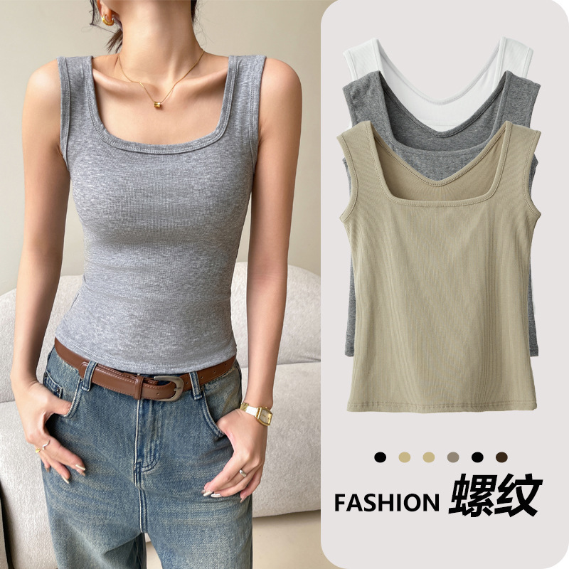 plus size Women's Threaded Knitted Square Collar Base Vest Women's Inner Small Sling Spring and Summer High-end Sleeveless Top plus size Women's Threaded Knitted Square Collar Base Vest Women's Inner Small Sling Spring and Summer High-end Sleeveless Top