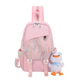 高颜值单肩包小清新暗纹学生简约时尚背包日系百搭休闲双肩背包女