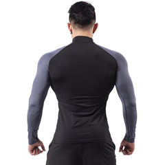 Velvet warm fitness clothing for men in autumn and winter high collar quick-drying tights basketball training running sports bottoming shirt