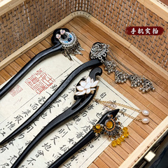 古风系列发簪精工仿黑檀木簪子古典美女流苏步摇高级感气质发饰