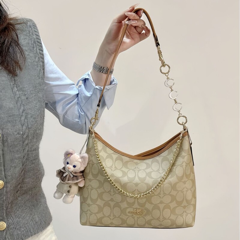 Koujia High-Quality Women's Bag Laurel Hobo Bag with Monogram Chain, Large Capacity Genuine Leather Handbag, Shoulder Bag, Crossbody Bag for Women Koujia High-Quality Women's Bag Laurel Hobo Bag with Monogram Chain, Large Capacity Genuine Leather Handbag, Shoulder Bag, Crossbody Bag for Women