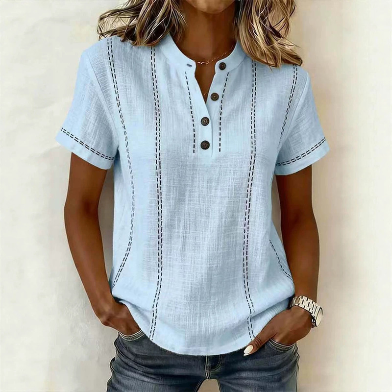 Cross-Border 2026 Independent Site Amazon Summer Loose Casual Popular Printed Button-Down Stand-Collar Short-Sleeve Women's Shirt