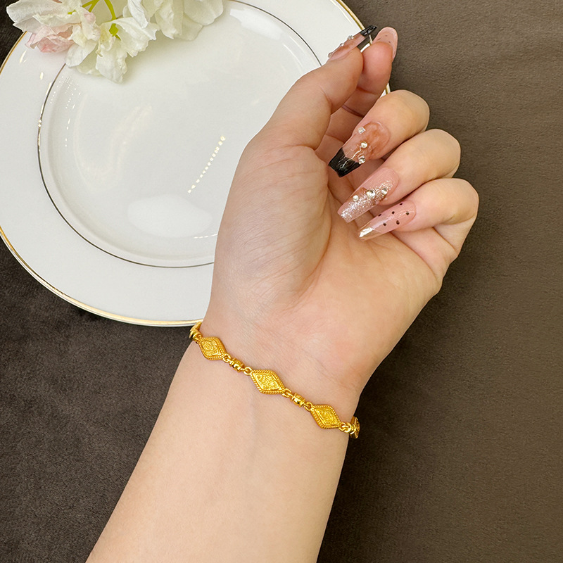 Nuevo estilo vietnamita oro de arena retro estilo chino pulsera de diamante estriado simple dama corte no se desvanece joyas