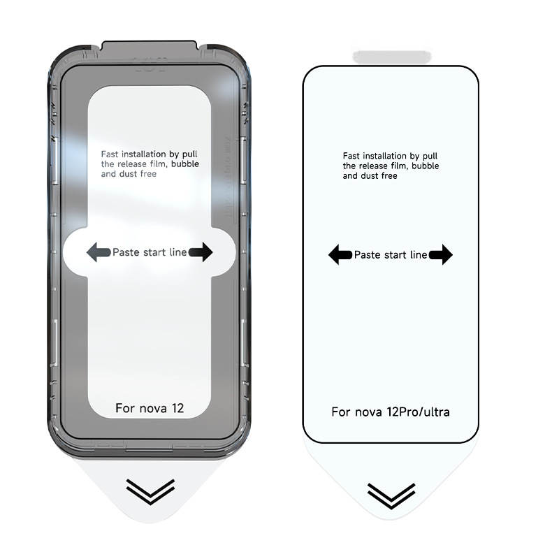 Película de vidrio templado sin polvo para el teléfono Nova 14, caja de aplicación rápida para película de vidrio templado sin polvo en el iPhone 13.