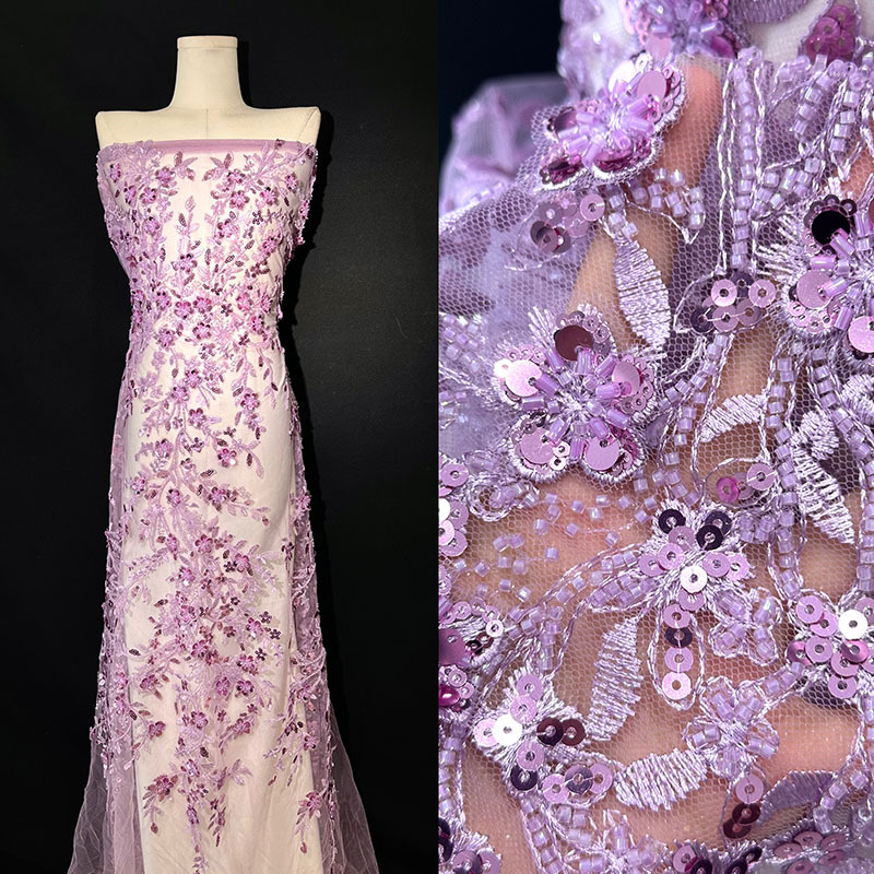 Vestido de boda transfronterizo de encaje tubo de bordado de cuentas esquinilla tridimensional tela de bordado de lace de novia 3D