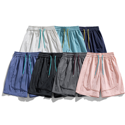 Men's Summer Casual Shorts, Ins Hong Kong Style Straight Leg Pure Color Five-Finger Pants, Loose Casual Knee-Length Athletic Shorts