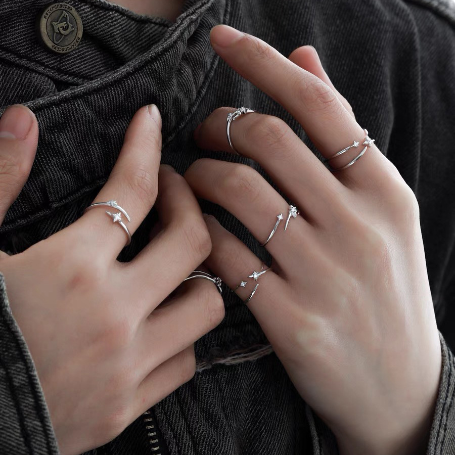 Stackable Band And Cubic Zirconia Ring Set Minimalist Style_voghion.com