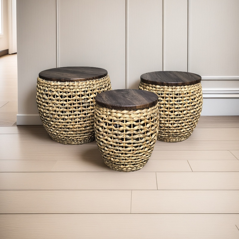 Mesa de tejido de madera transfronteriza mesa de té de caña sala de estar mesa de té balcón mesa de té de paja fábrica fuente fábrica al por mayor