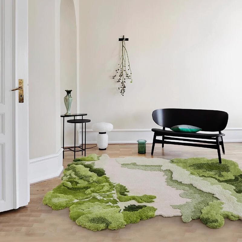 Artistic Moss Forest Handmade Wool Carpet Oriental Aesthetics Living Room High-class Villa Light Luxury Handmade Tapestry