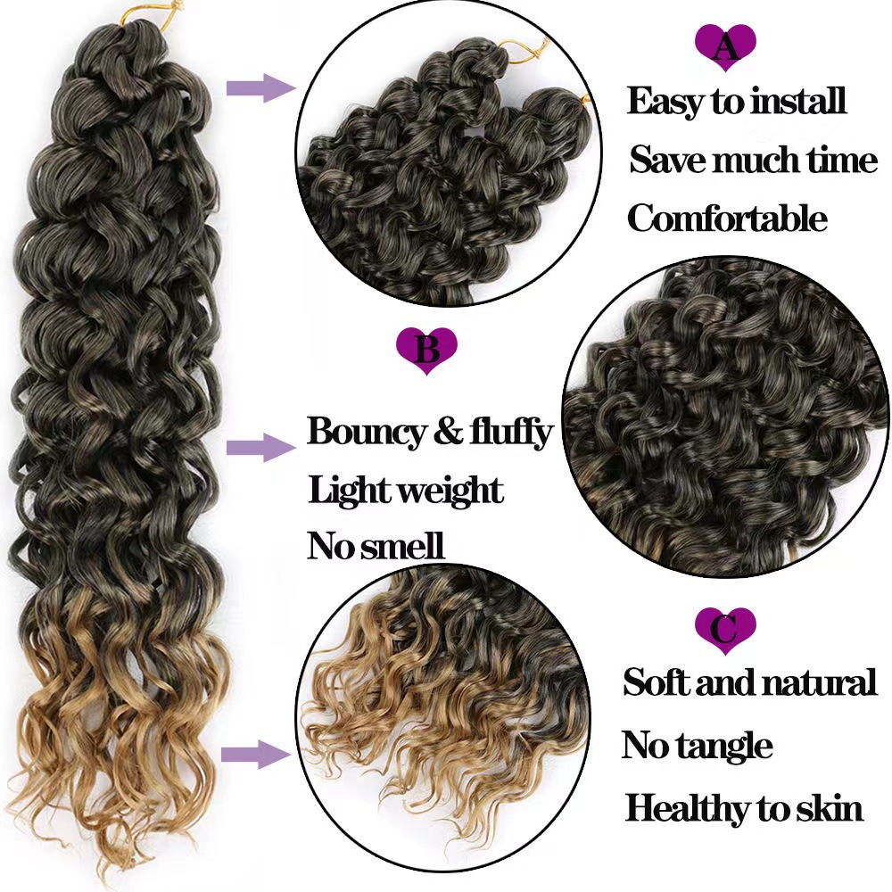 Cabello de ganchillo de fibra química Xuchang GOGO Curl Crochet Hair Peluca europea y americana Deep Wave Spot