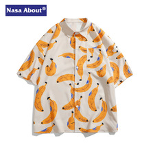 NASA古巴领海边花衬衫男短袖2025初夏穿搭冰丝休闲衬衣外套女寸衫