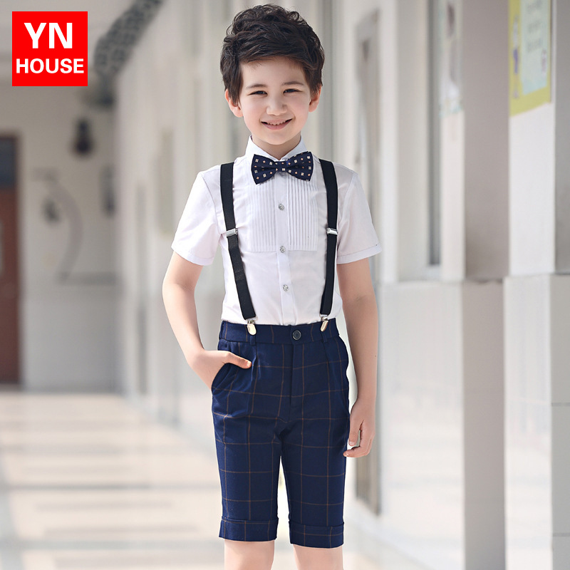 Vestido de niña de las flores de los niños del muchacho de piano rendimiento traje coro suspender Pantalones Niño rendimiento traje de verano