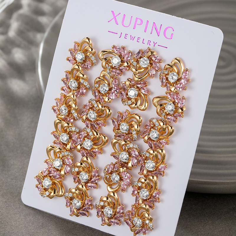 Pendientes de Botón de Flor con Circonitas de Colores Microincrustadas, Chapados en Oro de 18k, de Aleación de Moda Xuping, Elegantes y de Lujo Discreto