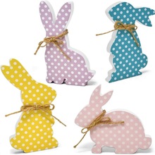 4 件木制复活节兔子装饰兔子形状木质标志独立式兔子桌面