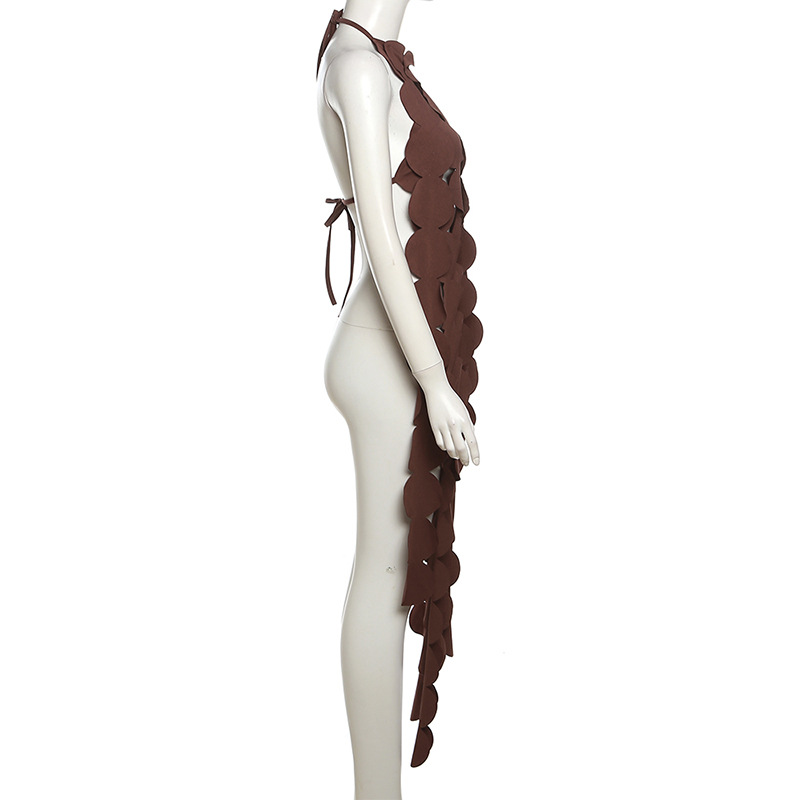 163g Weight Maxi Long Dress Dress Length Type Sleeveless Sleeve Length Strap Dress Dresses Type Spandex, Polyester Fabric Type High Waist Waist Line Holiday Occasion Halter Neck Neckline Loose Fit Type Circle, Solid Color Pattern Summer, Autumn Season Women's Gender Hollow Out, Backless Design Sexy, Streetwear Style Wholesale Women's Sexy Streetwear Hollow Out Backless Circle Solid Color Holiday Halter Neck Sleeveless Strap Dress 10