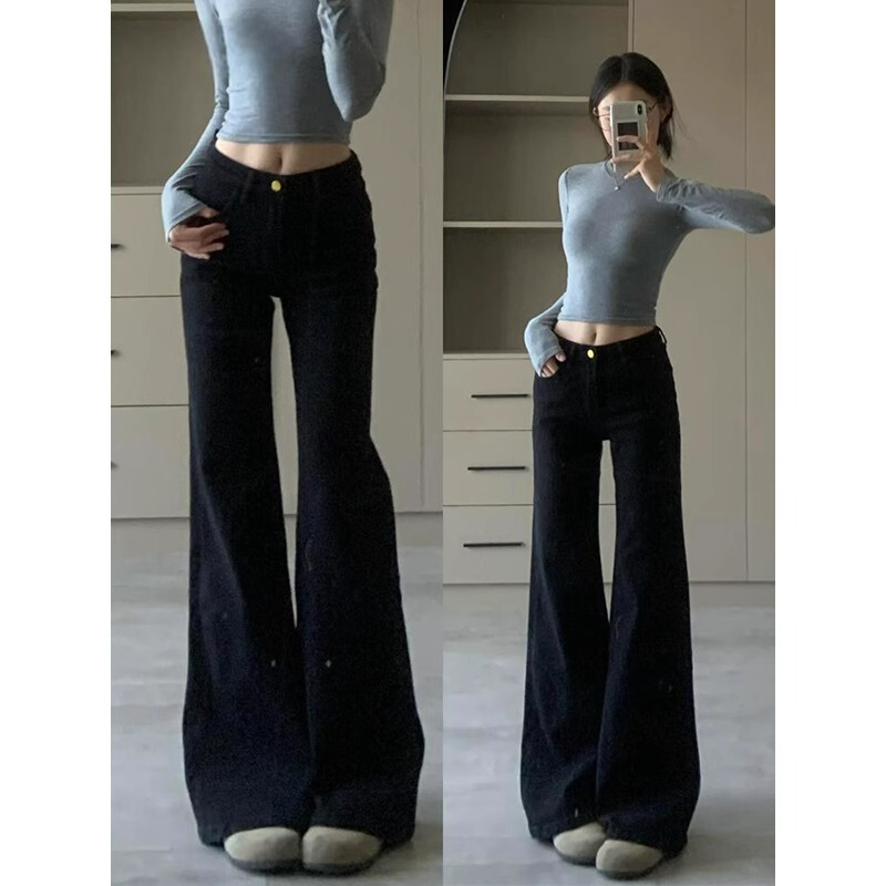 Plus-Size American-Style Black Flared Jeans for Women, Spring and Autumn 2025 New Low-Waist Slimming Long Pants, Floor-Length Bell-Bottom Trousers Plus-Size American-Style Black Flared Jeans for Women, Spring and Autumn 2025 New Low-Waist Slimming Long Pants, Floor-Length Bell-Bottom Trousers