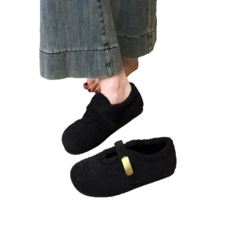 Лесной стиль ретро плюс бархатные туфли Birkenstock для женщин, все включено осень-зима 2025 плоские пушистые туфли, шапочка, тёплые хлопковые носки