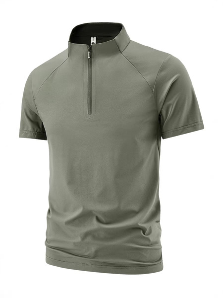 Elastic quick dry T-shirt with zipper for gym for leisure