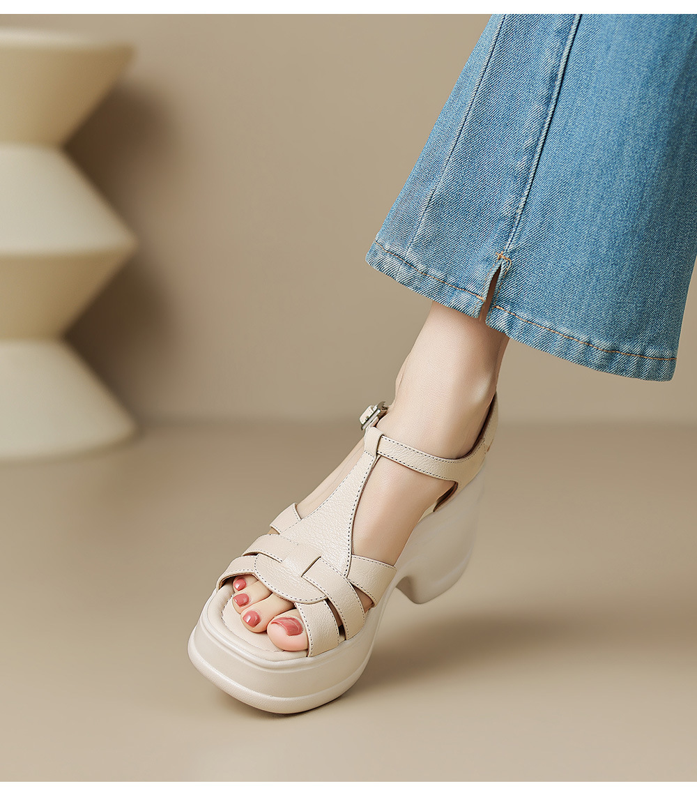Sandal cao gót nữ đế xuồng đan lát hở mũi quai chữ T — màu trắng ngà, màu mơ chi tiết 18
