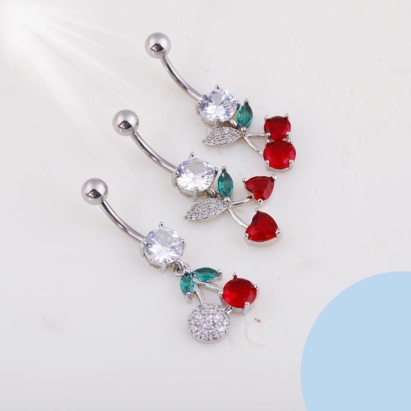 European American Copper Inlaid Zircon Colorful Fruit Collection Navel Ring Stainless Steel Belly Button Piercing detail image 8