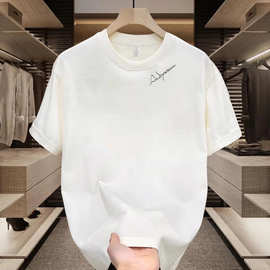 欧洲站时尚潮牌轻奢男T恤短袖青年简约印花纯棉体恤圆领宽松半袖