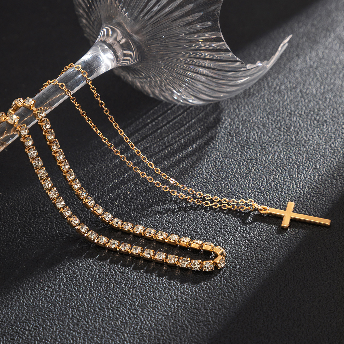 1 Piece Fashion Cross Alloy Copper Inlay Rhinestones Menu0027S Layered Necklaces