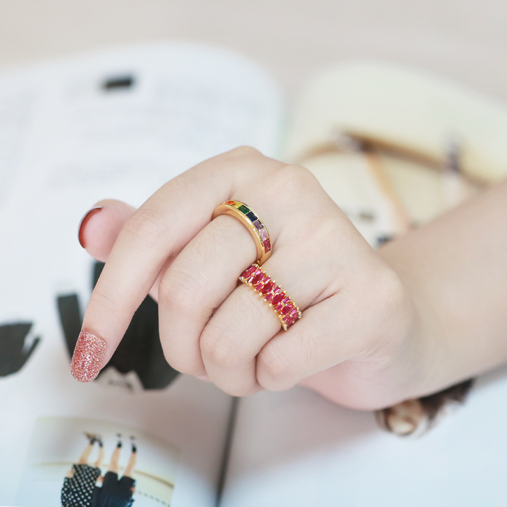 Fashion Square Copper Open Ring Plating Inlay Zircon Copper Rings