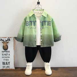 男童秋装衬衫外套2024新款洋气宝宝春秋款时髦长袖衬衣儿童装上衣