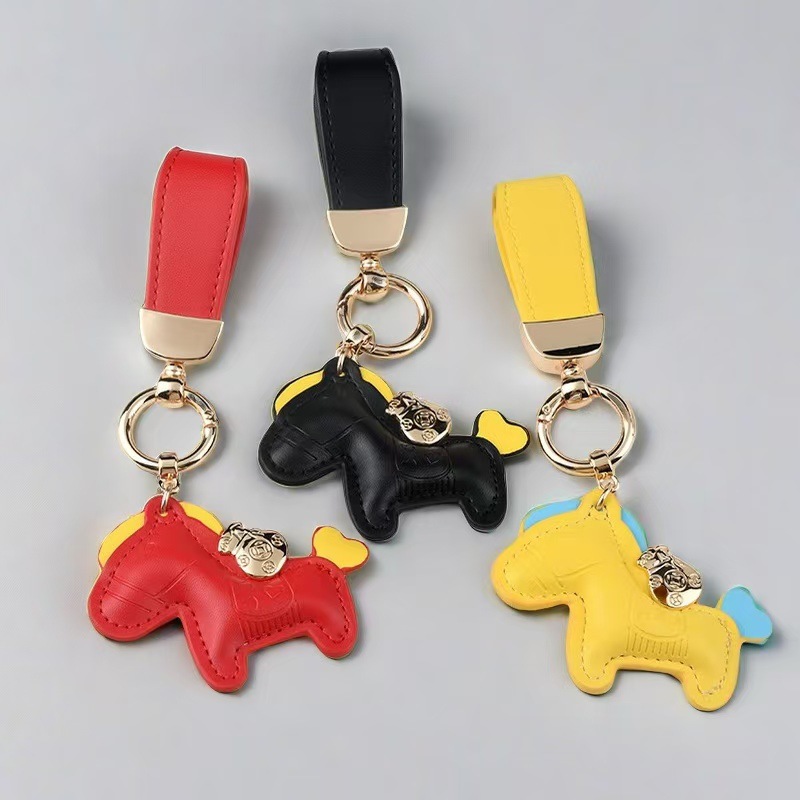 Werden Sie schnell reich, süßer Pony-Schlüsselanhänger, Anhänger, Paar, Leder, Cartoon-Ornament, exquisiter Rucksack, kleines Geschenk_voghion.com