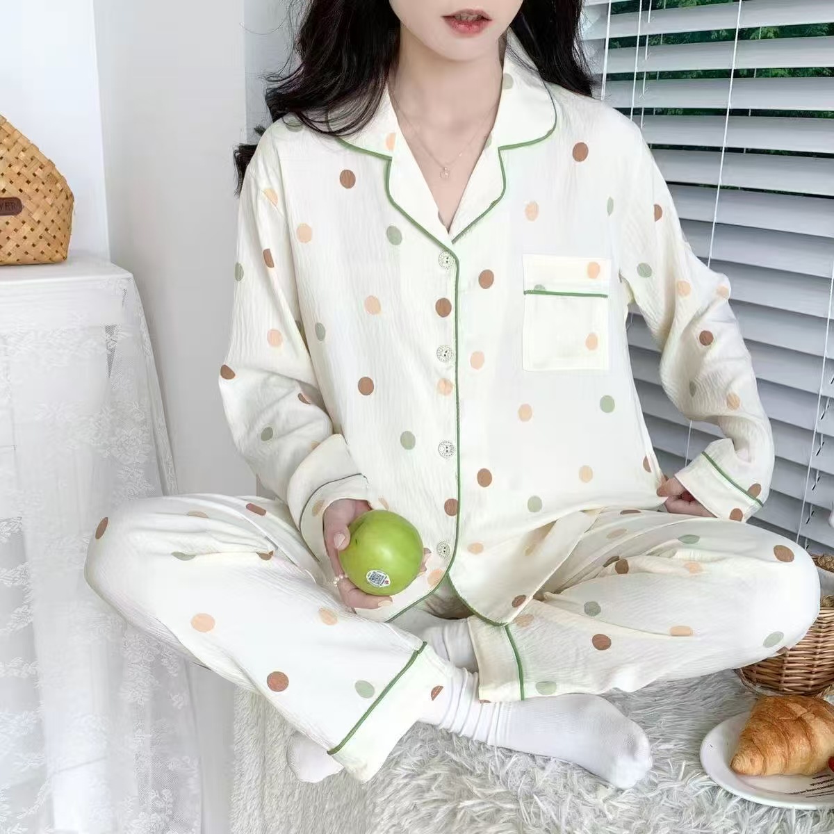 2025 primavera y otoño nubes algodón camiseta de manga larga pijama de mujer encantador dibujos animados en línea viento rojo set de ropa de casa