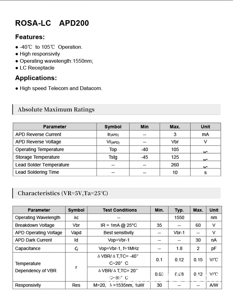 激光雷达ROSA APD 1550nm激光器传感器接收器光元器件激光二极管-阿里巴巴