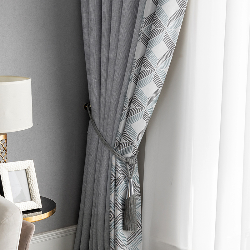 Simple Stitching Blue High-end Curtain Thickened Shading Modern Simple Nordic Living Room Bedroom Balcony Bay Window Finished Products