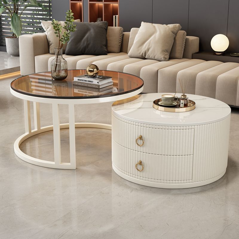 브라운 유리 스노우 마운틴 화이트/스트라이프 커피 테이블 [더블 펌프스]