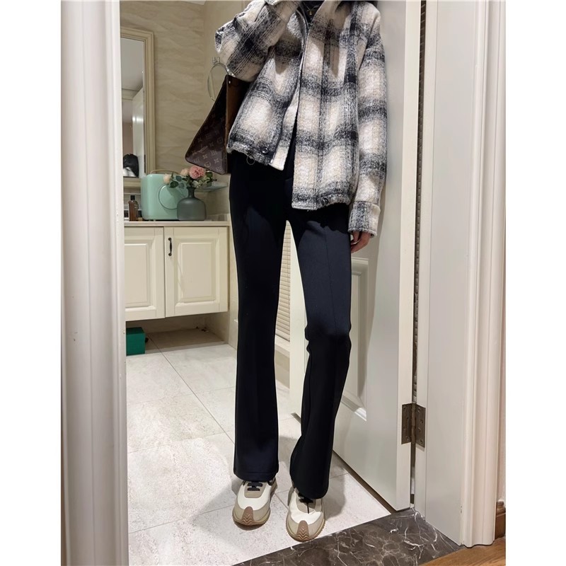 Donnie's New Arrival Pants for One Second Buckle Slimming High Waist Down Yarn Black Bell Pants fleece-lined Small Black Pants Women's Winter New