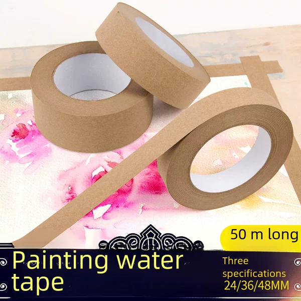 Brown Packing Paper Tape Art Student Painting Special Self-Adhesive Wet Water Tape Kidsren's Writing Sealing Multi-Functional Tape Paper