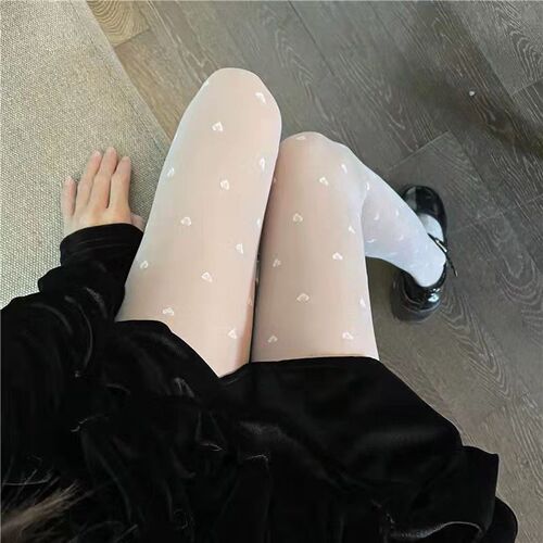 Love stockings for women spring and summer thin sweet bow milky white pantyhose lolita round polka dots jk black silk